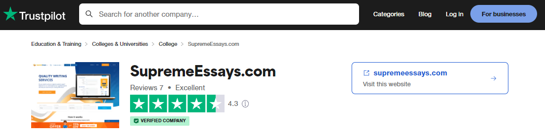 Supremeessays.com reviews on Trustpilot.