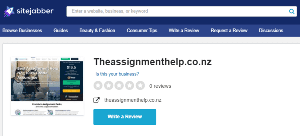 Theassignmenthelp.co.nz doesn't have reviews on SiteJabber.