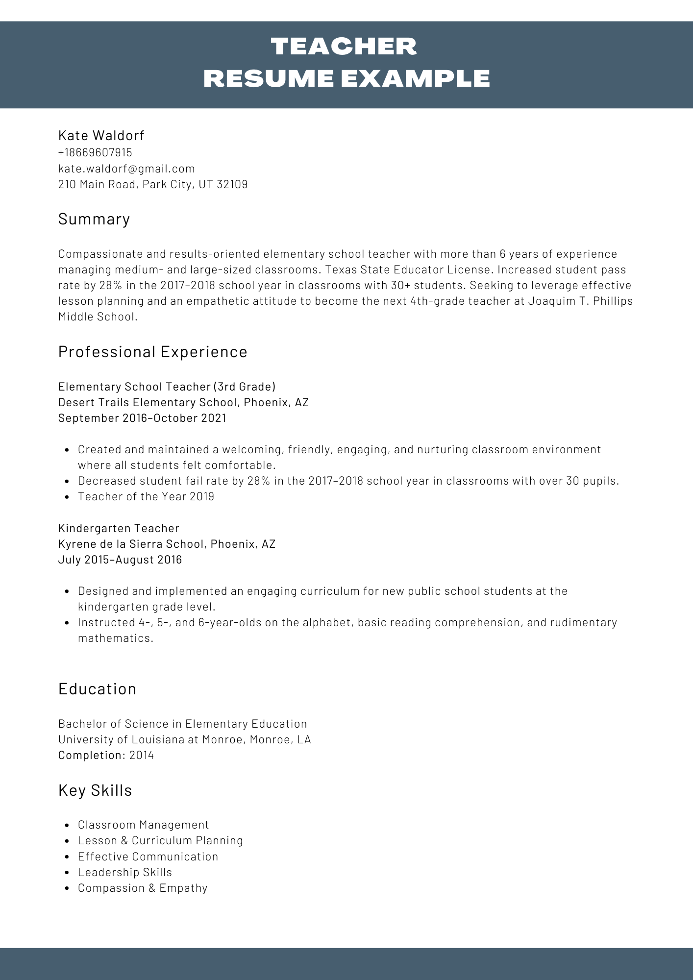 Teacher resume sample