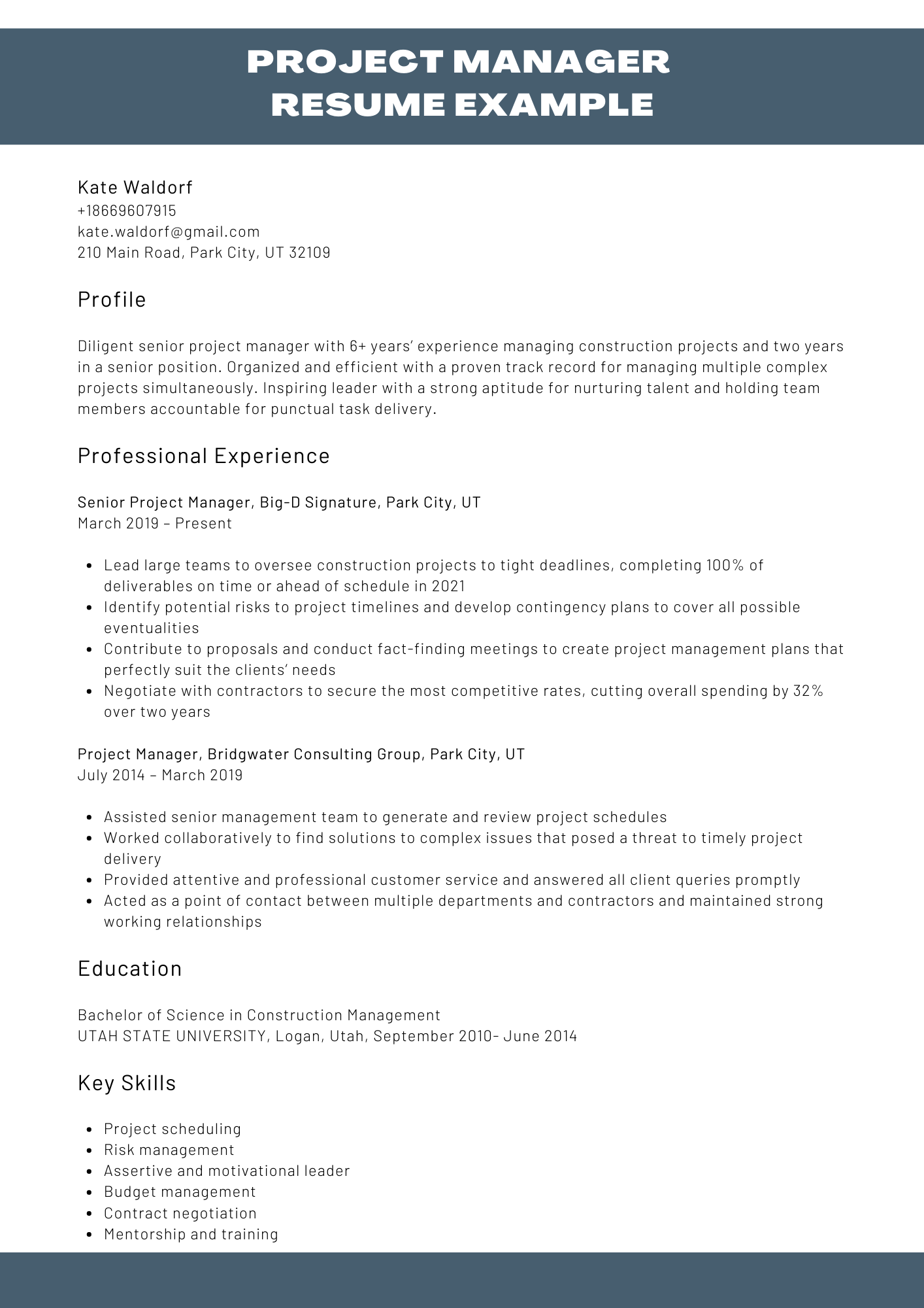 Project Manager Resume Sample