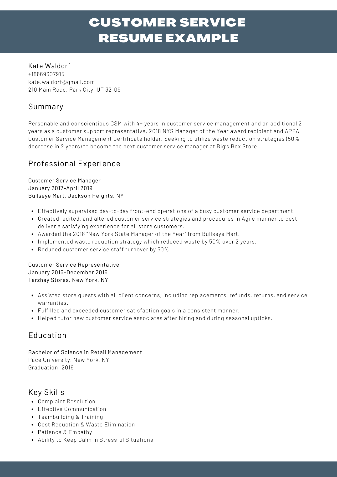 Customer Service Resume Sample