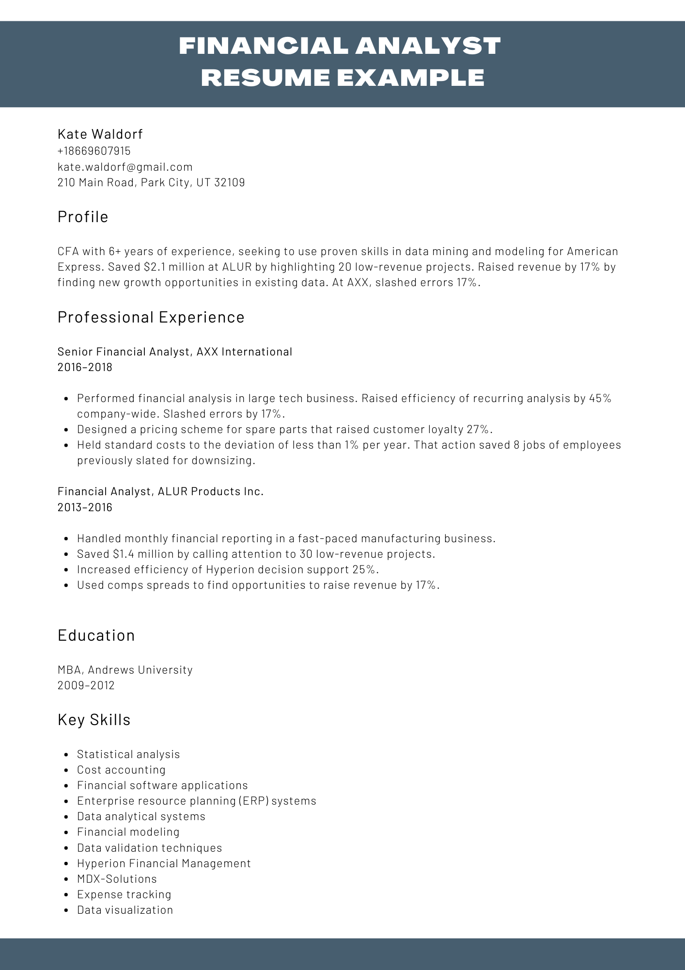 Financial Analyst Resume Sample