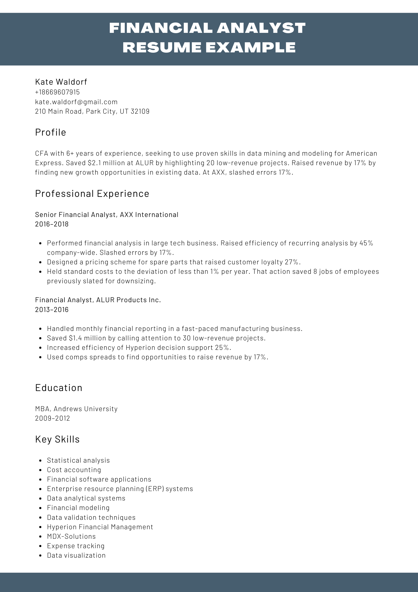 Financial Analyst Resume Example