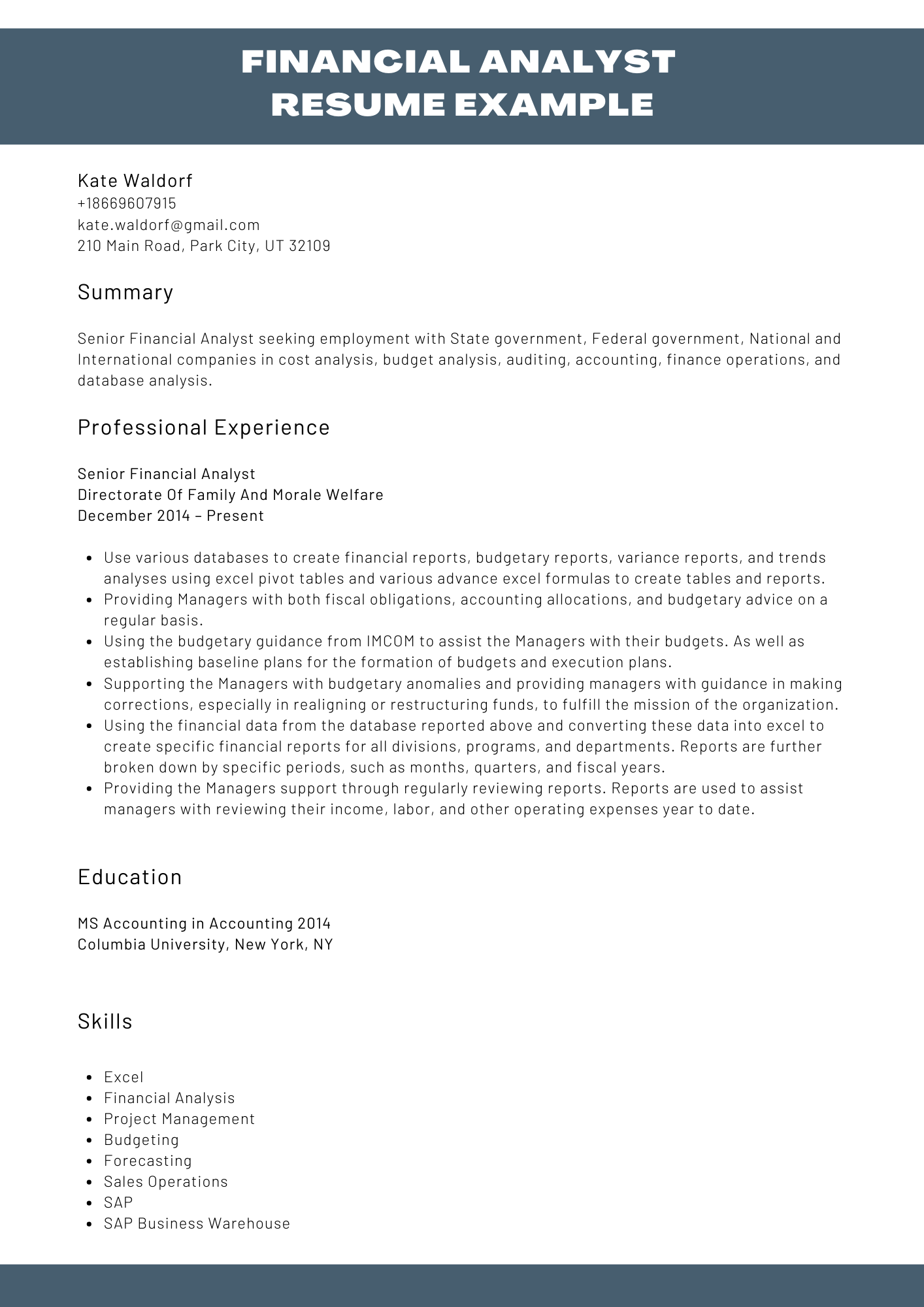 Financial Analyst Resume Sample