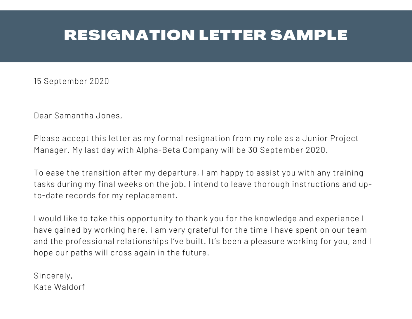 resignation letter sample