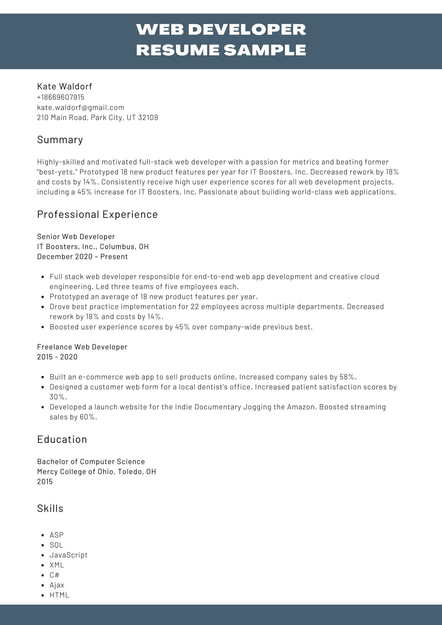 Web Developer Resume Sample