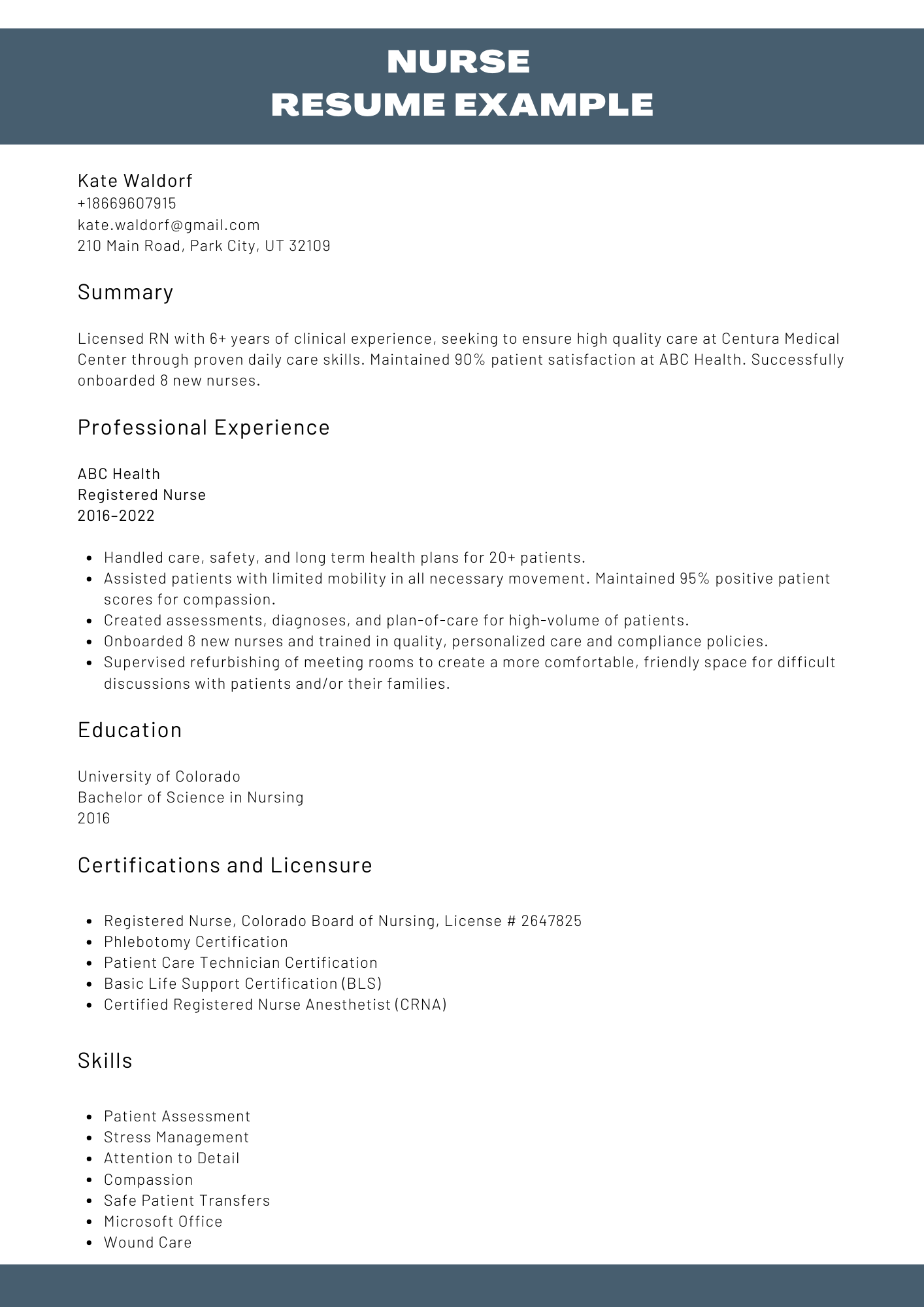 Nurse Resume Example