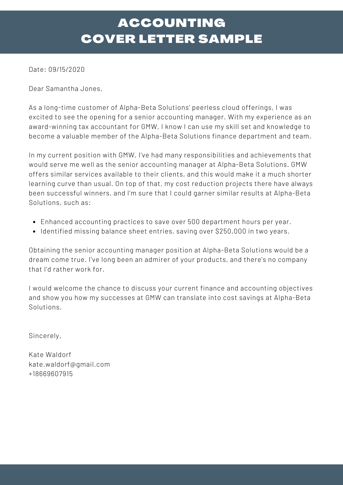 Accounting cover letter sample