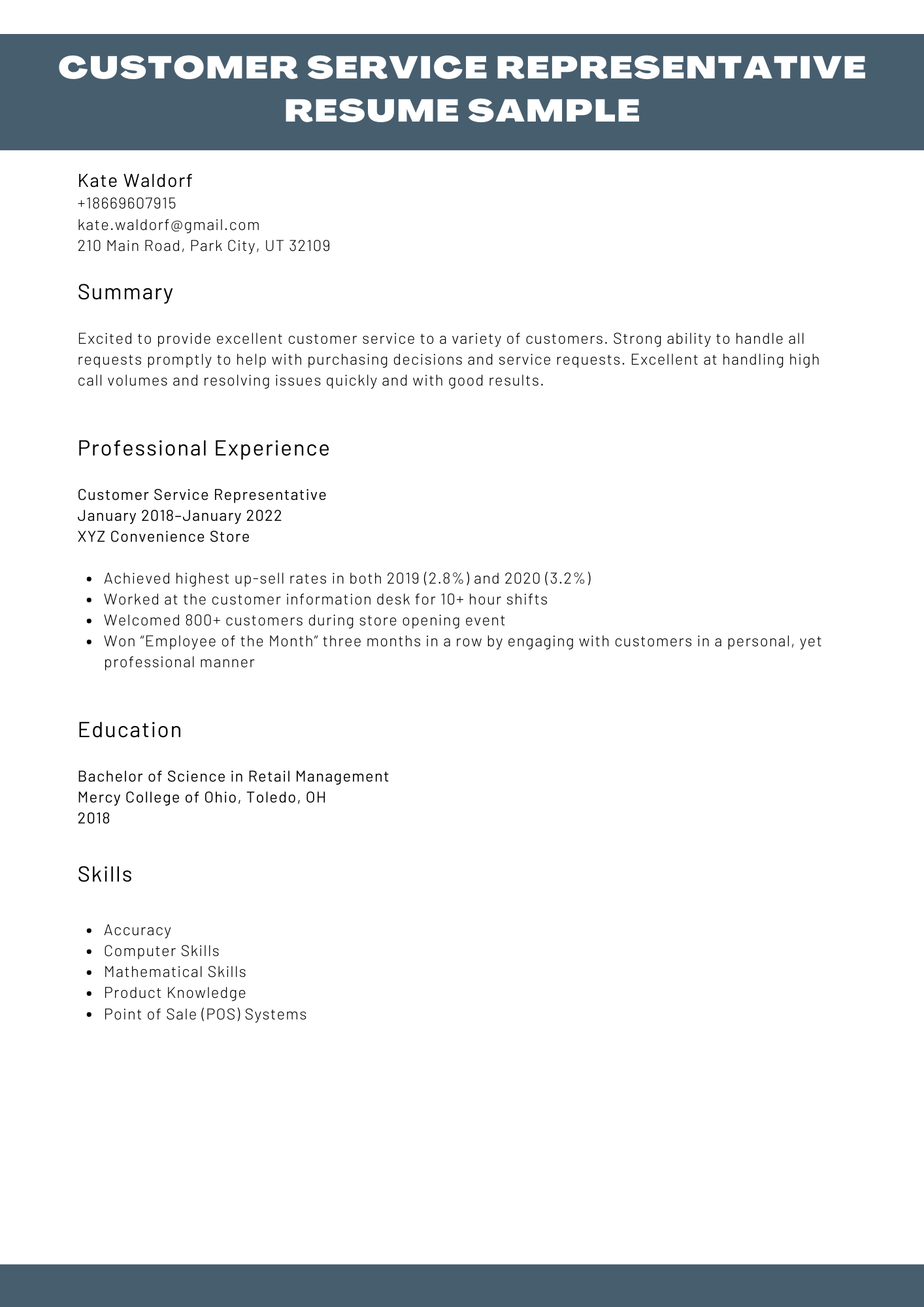 Customer Service Resume Sample