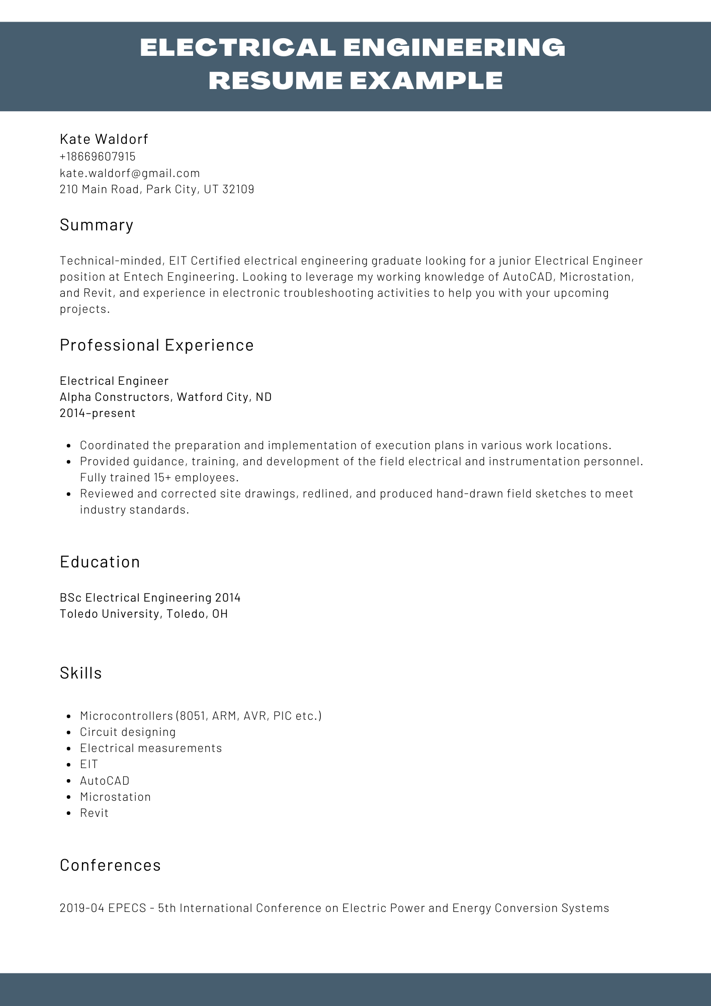 Electrical Engineering Resume Sample