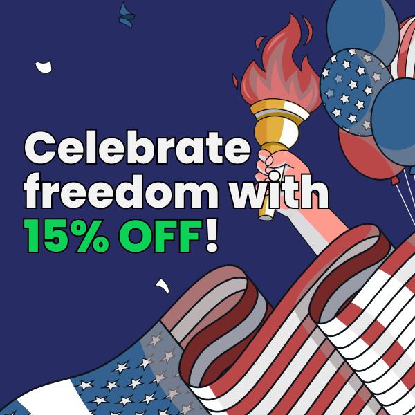 Fireworks + 15% OFF = freedom🗽